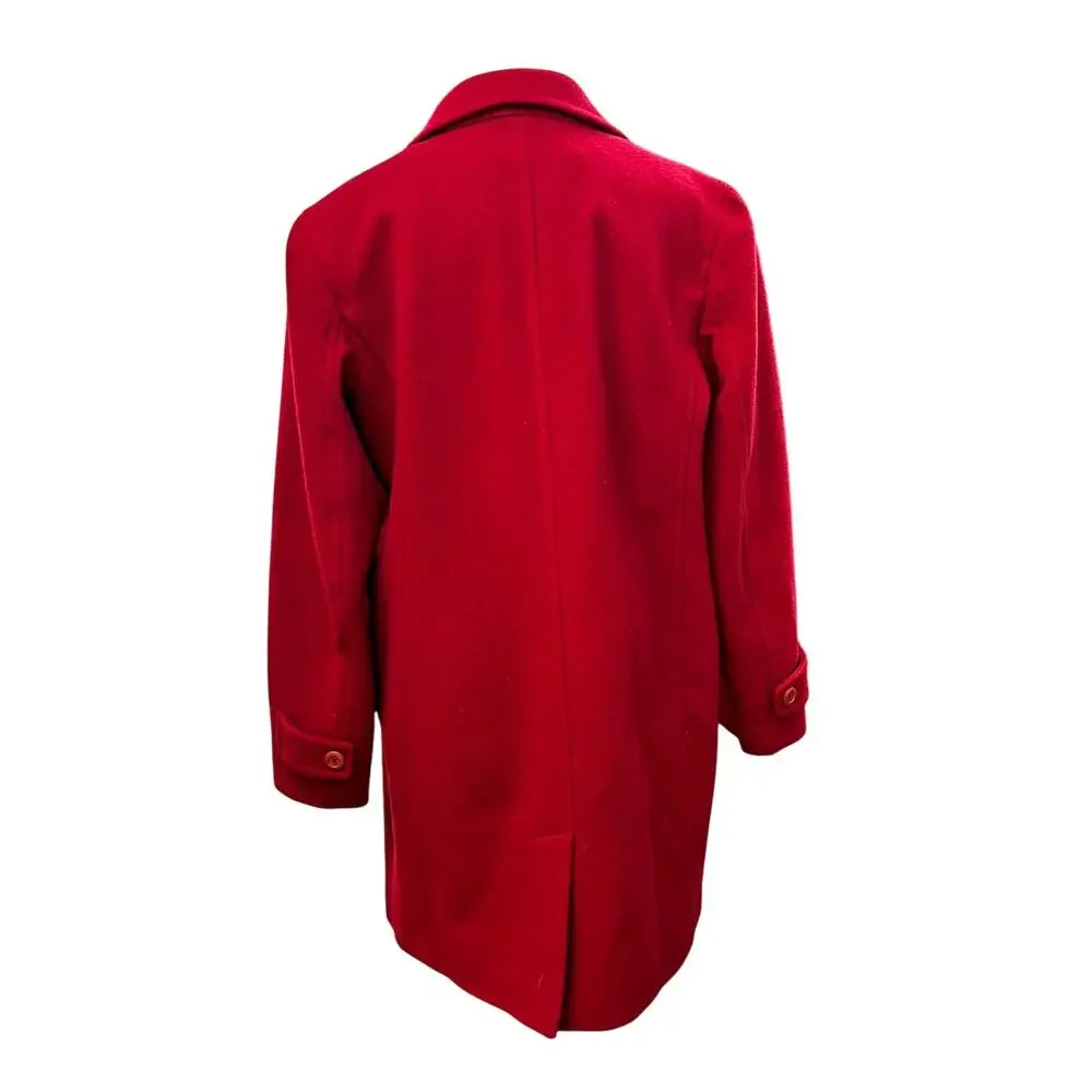 L.L. Bean 100% Lambswool Vintage Red Winter Coat 14 New England Quiet Luxury - Picture 6 of 10